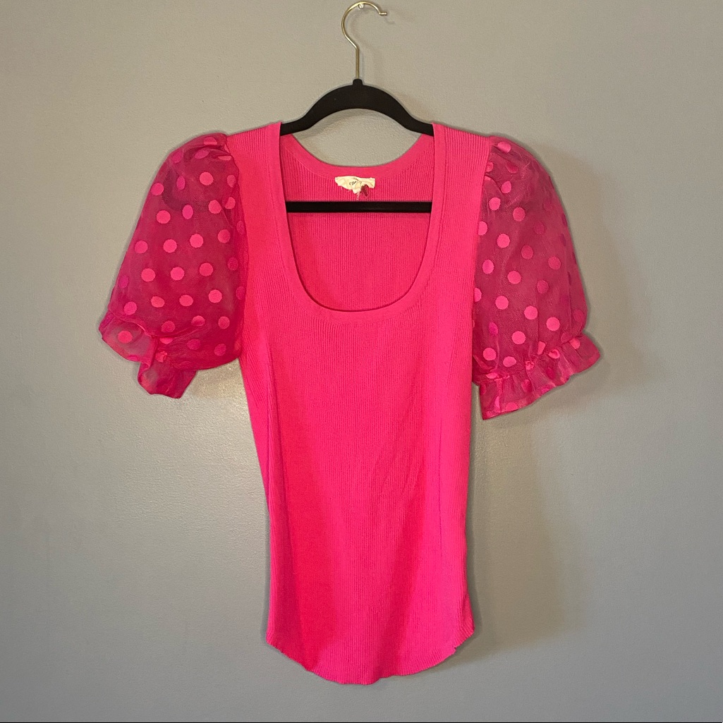 Pink Puff Sleeve Polka Dot Top
